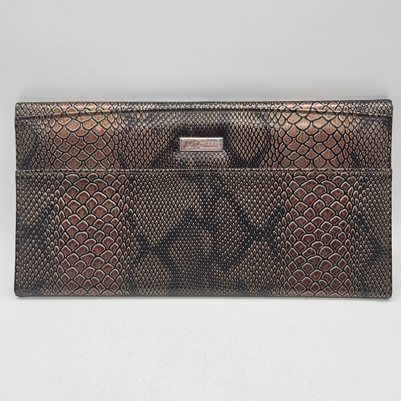 Miche Handbags - Miche Purse Shell Clutch Snake Print Faux Leather Bronze Brown Magnetic Closure